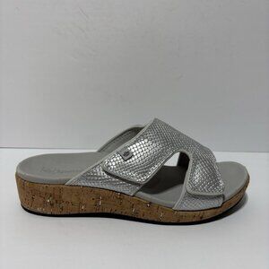 Spenco Women’s Camille, Silver Wedge Sandals, Size 11 Wide